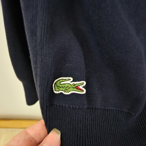 Lacoste Knit Blue Crew Neck with "LACOSTE" Graphic in Velvet - Picture 4 of 5